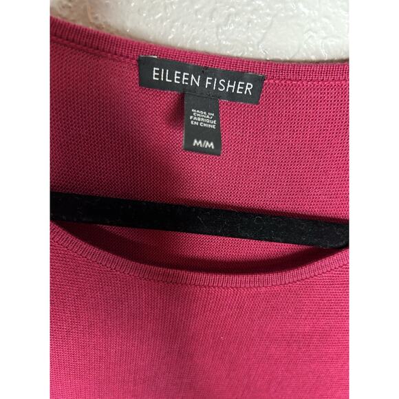 Eileen Fisher Raspberry Red Tunic Length Silk Blend Sweater Office Casual Medium - Picture 6 of 7